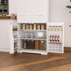 71" Tall Kitchen Pantry Cabinet with Drawer & Adjustable Shelves, Freestanding Buffet Table Coffee Bar Wine Bar Storage Cabinet Cupboard for Kitchen, Living Room, Bathroom,White