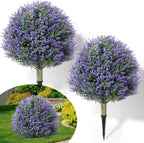 Lunmon 2 Pack 24" Artificial Topiary Ball Plants Trees with Flowers, Outdoor Fake Topiary Plants with Ground Spike, UV Resistant Faux Bushes for Indoor Outdoor Front Door Decor(Purple,Rose)