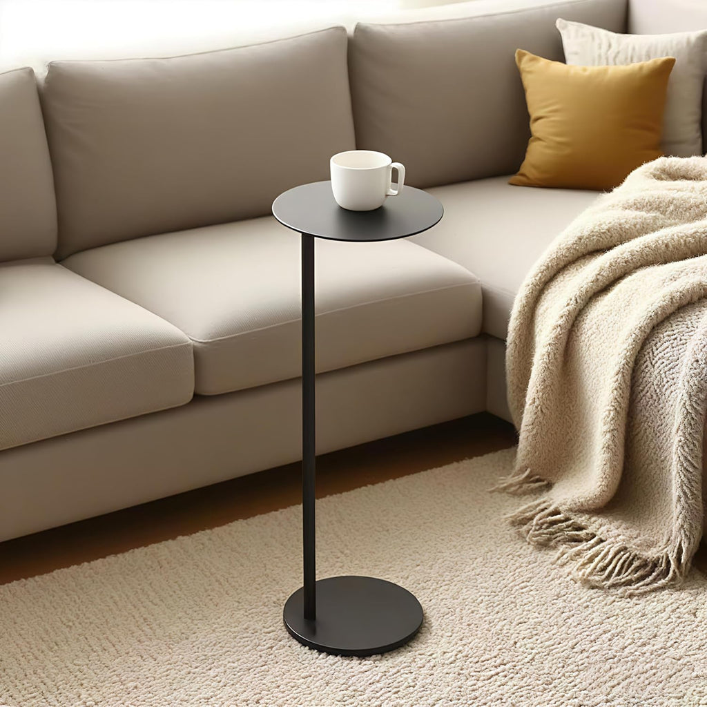 Premium Round Mini Side Table, C Shaped End Table, Drink Table, Small Pedestal Side Table with Upgraded Weighted Metal Base, for Livingroom, Bedroom, Bathroom, Balcony, Small Spaces (Black)