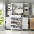 72" Tall Fluted Kitchen Pantry Cabinet with 3 Drawers 6 Adjustable Door Shelves Large Freestanding Storage Cupboard for Kitchen Bathroom Dining Room Office Entryway White