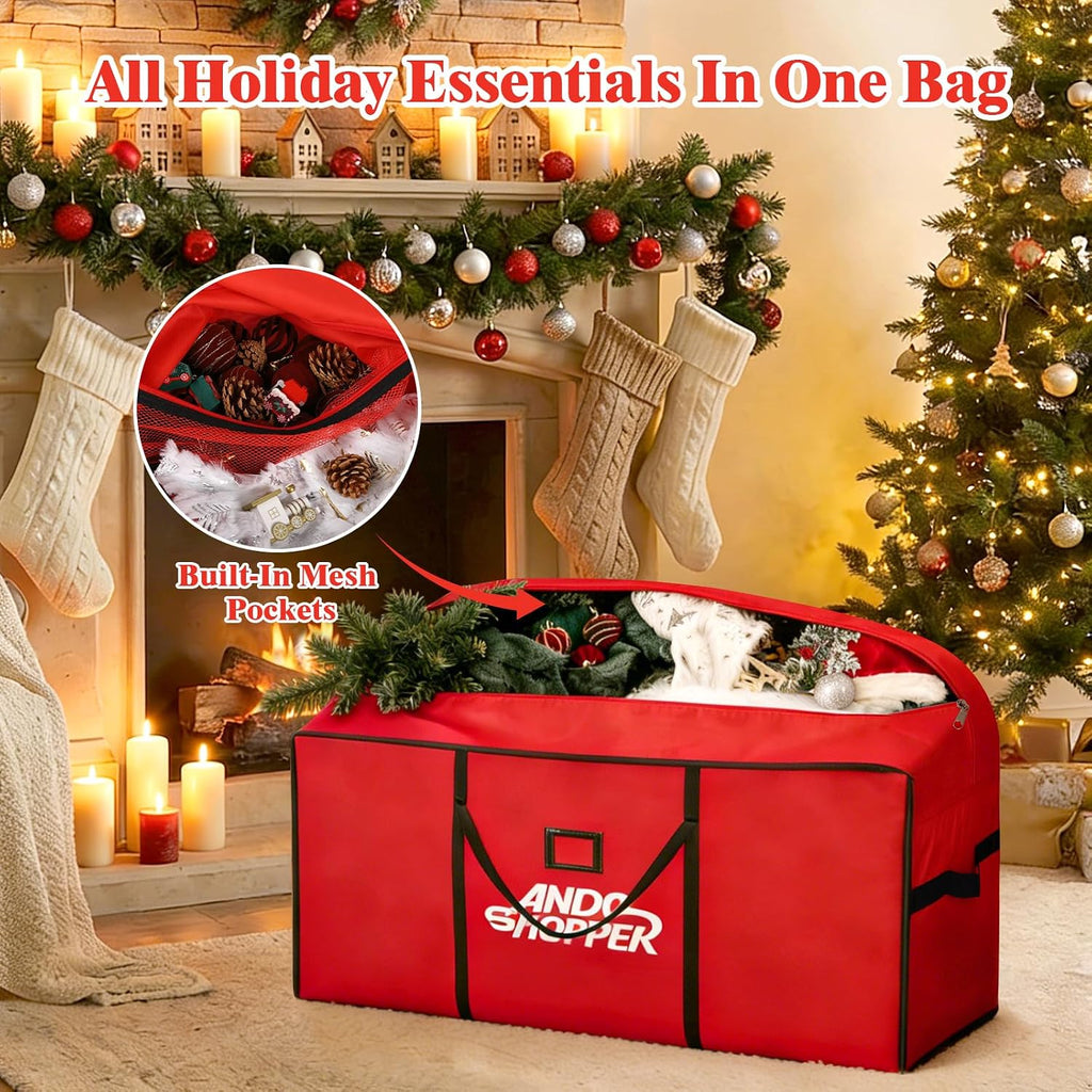 Christmas Tree Storage Bag 7.5 Ft, Heavy Duty 600D Oxford Cloth with Built-in Double Mesh Pockets, Double Zippers & Reinforced Handles (50×16×20in)