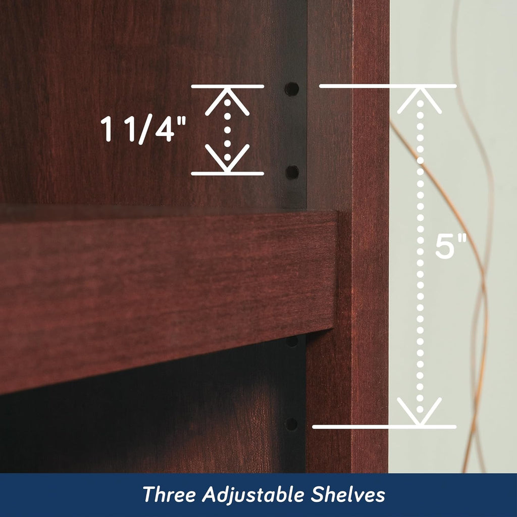5-Shelf Bookcase with Storage, Classic Cherry Finish Wood Bookshelf for Living Room, Office, or Bedroom
