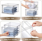 Vtopmart 4 Pack Clear Stackable Storage Drawers 15QT, Easily Assemble Closet Organizers,Plastic Storage Bins for Bathroom,Cabinet,Kitchen Pantry,Under Sink Organization(Medium)
