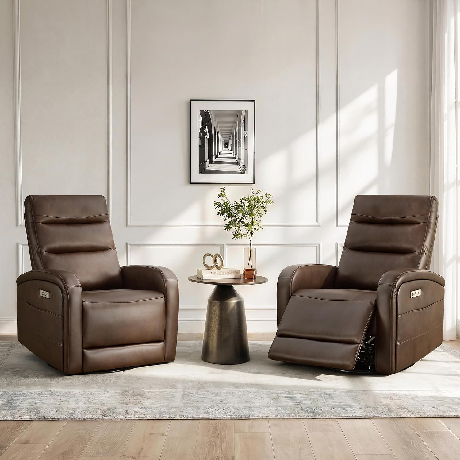 KISLOT Power Swivel Recliner Chair, Faux Leather Recliner 270° Rotation Modern Nursery Glider, Ergonomic Armrest & Side Storage Pocket, Comfortable Armchair for Living Room Bedroom & Nursery