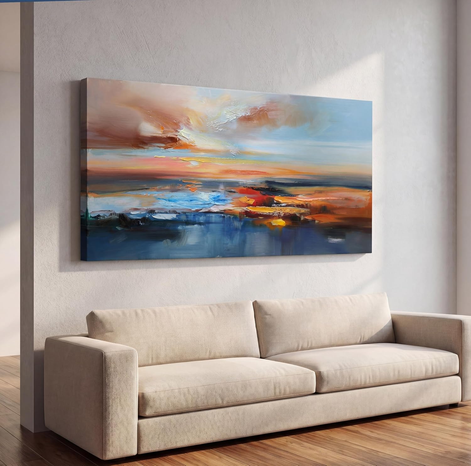 Brushart Abstract Wall Art Large Landscape Canvas Wall Art Pictures Paintings Wall Decor Living Room Textured Artwork for Dining Room Walls Bedroom Home Office, 48"x24"
