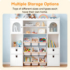 46.46" H Kids Toy Storage Organizer,Toy Chest with Book Shelf,Toy Bins,Storage Cubbies,Drawer and Rolling Cubbies,Easy Access and Clean,Space Saving for Playroom,Bedroom,Living Room (White)