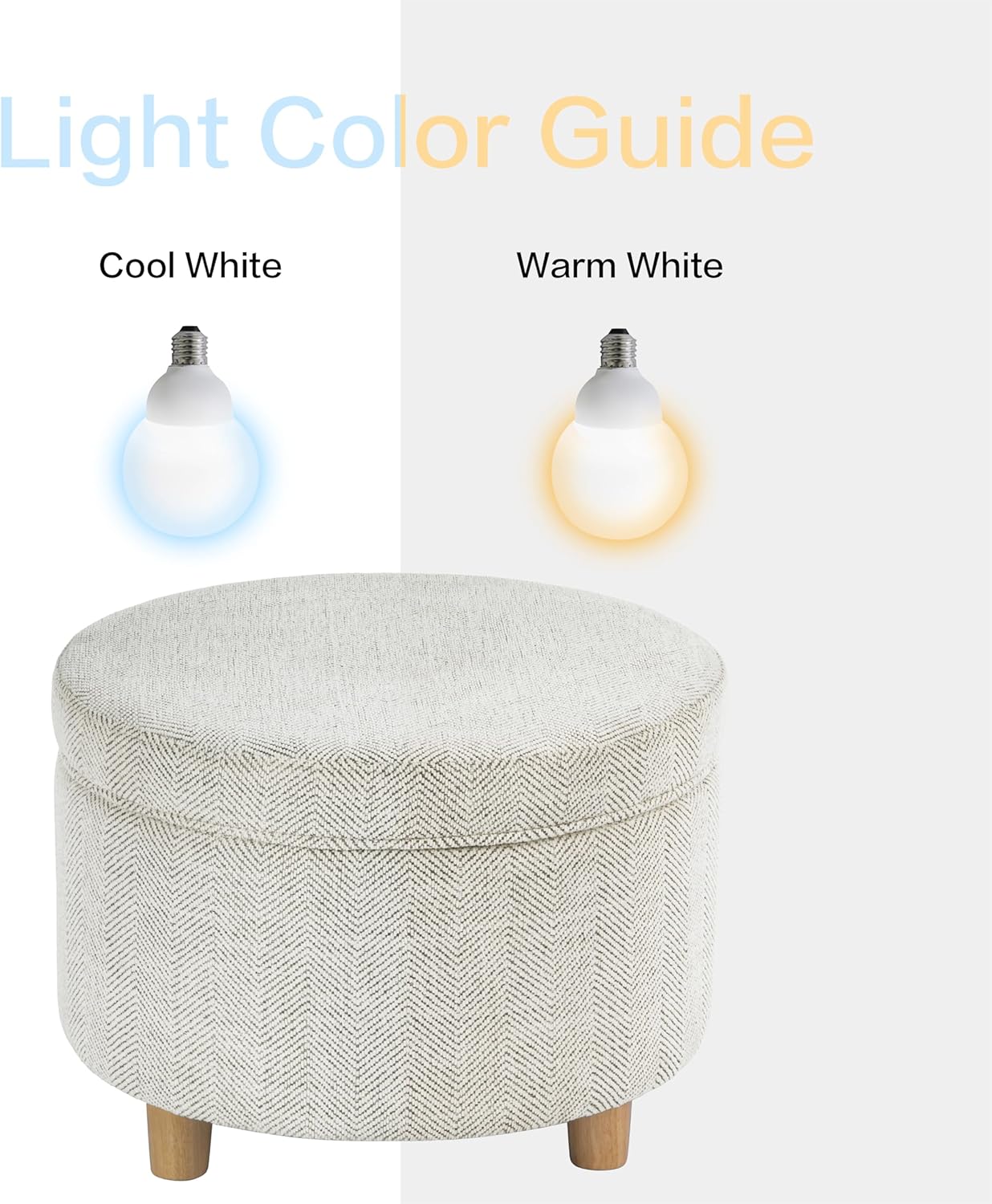 Homepop Home Decor | Upholstered Round Storage Ottoman | Ottoman with Storage for Living Room & Bedroom (Cream Chevron Woven) Large