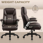 LEMBERI 500lbs Big and Tall Office Chair, Heavy Duty Executive Chair, High Back Desk Chair, Adjustable Lumbar Support, Pocket Spring Cushion, for Heavy People (Brown)