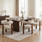 Usaint Wooden Barrel Dining Chairs Set of 4, Mid-Century Modern Upholstered Dining Room Chairs with Walnut Wood Legs and Loop Back, Comfy Accent Arm Chair for Dining Room, Kitchen, Living Room, Beige