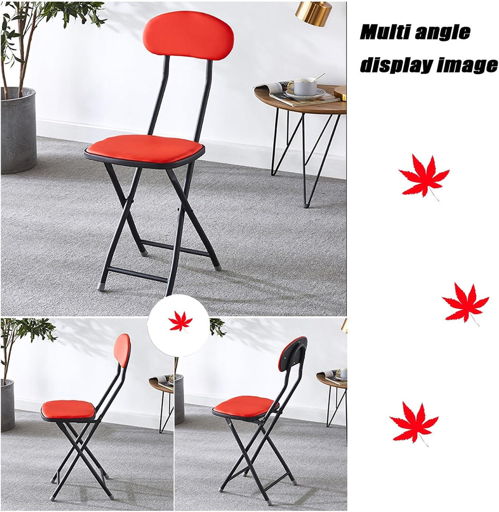1 Piece Folding Chairs Stools- Multipurpose Stacking Metal Chair- Foldable Design for Small Spaces,Hollow High Back Support(Red)