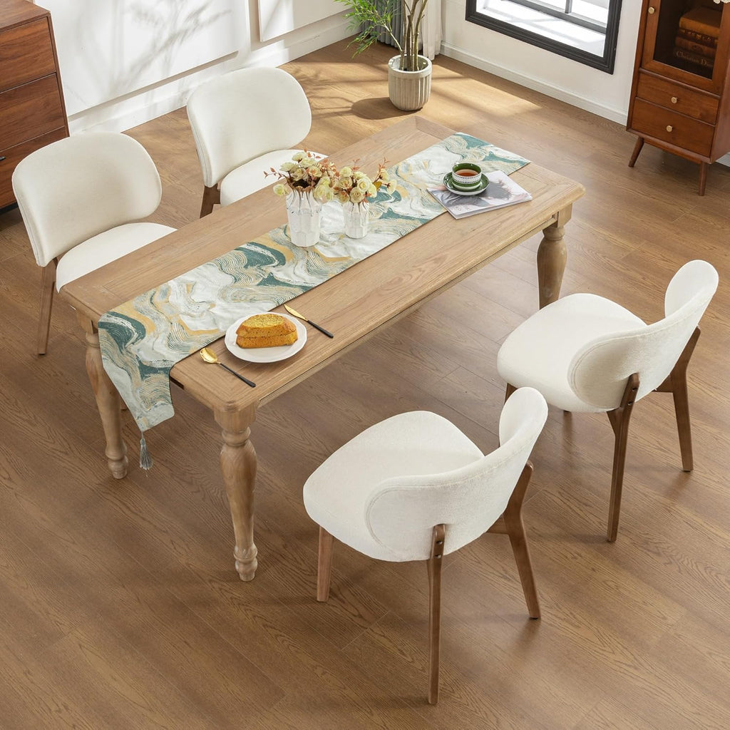 YOUNIKE Dining Chairs Set of 8 Mid Century Modern Kitchen Chair with High Back Boucle Fabric Upholstered Armless Chair 20" Wide Padded Seat with Wooden Leg for Kitchen Dining Living Room Bedroom Beige
