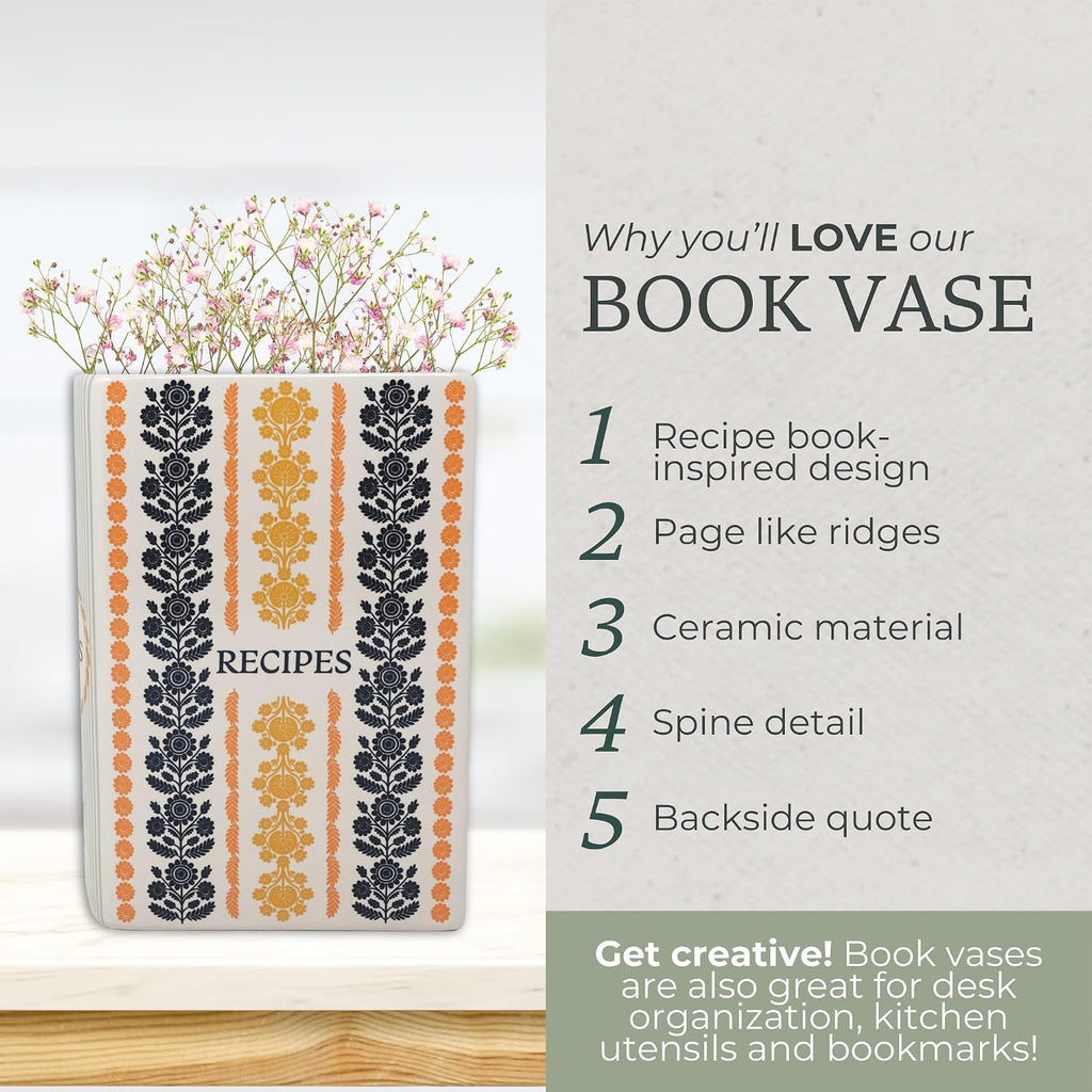 Steel Mill & Co Original Book-Shaped Decorative Vase, Ceramic Vases for Home Decor, Cute Kitchen Decor, Unique Vase (Vintage Floral Stripe)