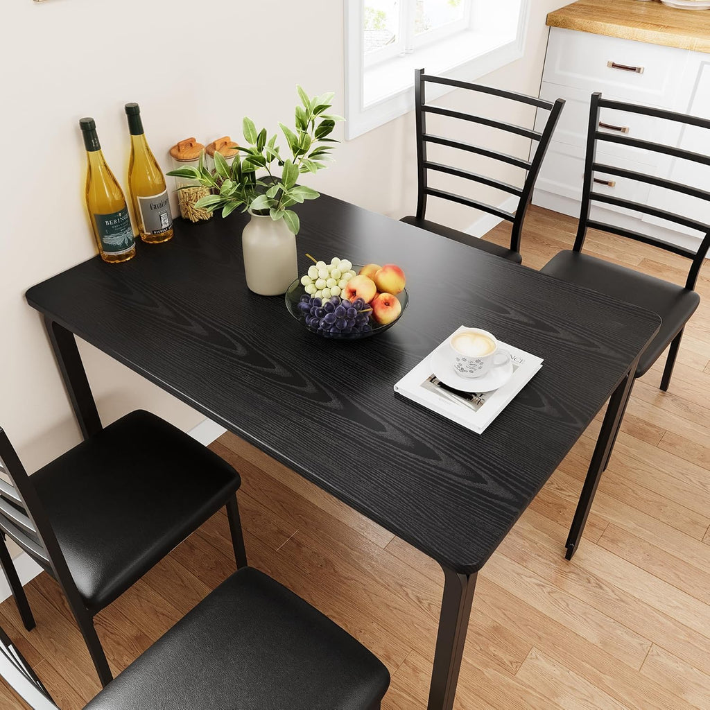 GarveeHome 5-Piece Kitchen Dining Room Table Chair Set for Small Space, Indoor Modern Dinette Set for 4, Square Dinner Table Set for Dinette (Black, Dining Table with 4 Chairs)