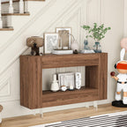 Console Table Entryway Table with Push-Open Doors - Modern Sofa Table with Open Shelf for Foyer, Living Room, Bedroom, Woodgrain Finish, Brown