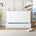BALUS Queen Murphy Bed, Murphy Cabinet Bed with 2 Storage Drawers &USB Charging Station, Space-Saving Murphy Beds for Living Room/Bedroom, White