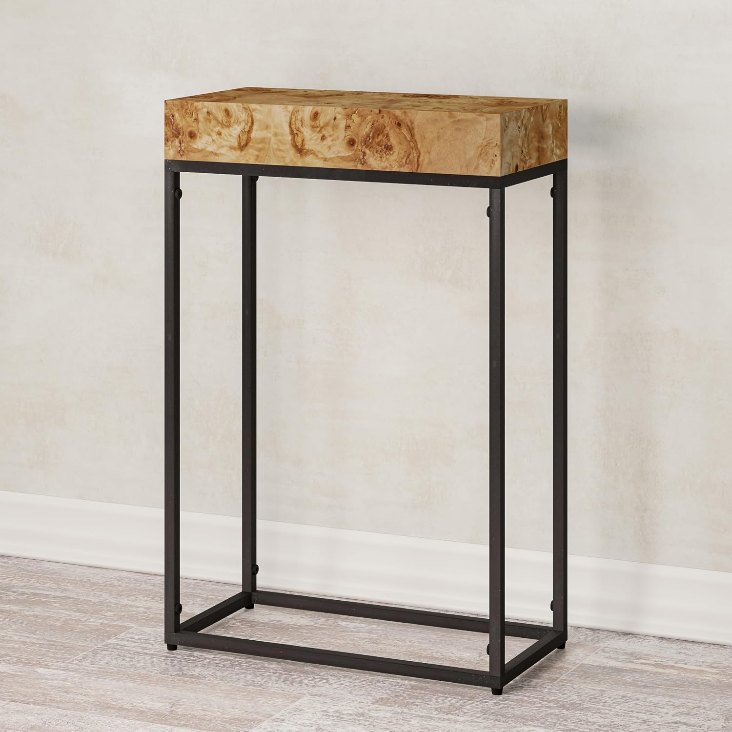 COZAYH Burl Finish Wood Top Tall End Table, Metal Frame Pedestal Display Stand Side Table for Plants, Lamps, or Home Décor, Living Room, Entryway, Office, Rectangular