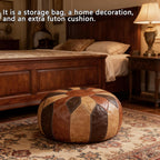 Thgonwid Unstuffed Moroccan Faux Leather Pouf Ottoman Cover with Storage - Boho Chic Multi-Use Footrest for Living Room, Bedroom, Patio - Round Ethnic Floor Cushion & Decorative Accent, Tricolor