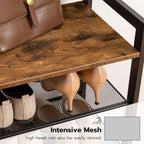 HOOBRO Hall Tree with Bench, Coat Rack with Shoe Storage, Shoe and Coat Rack, 5-Tier Entryway Shoe Storage, 5 Hooks, for 12-16 Pairs, Industrial, Hallway, Foyer, Mudroom, Rustic Brown BF74MT01