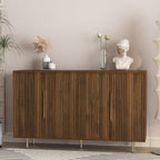 Sideboard Cabinet, 56" Large Buffet Cabinet with Storage, Wood Credenza Storage Cabinet with 4 Fluted Decorative Doors and Adjustable Shelves, for Living Room, Kitchen, Entryway, Walnut