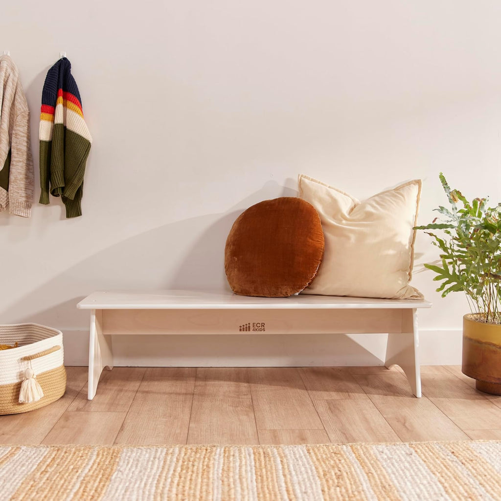 ECR4Kids Kiddo Classroom Bench, 12in Seat Height, Wooden, Children's Furniture, White Wash