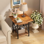 GreenForest Square End Table for Living Room, 20 Inch Large Side Table with X-Frame, Farmhouse Tall Bedside Nightstand with 2-Tier Storage Shelf, Rustic Walnut
