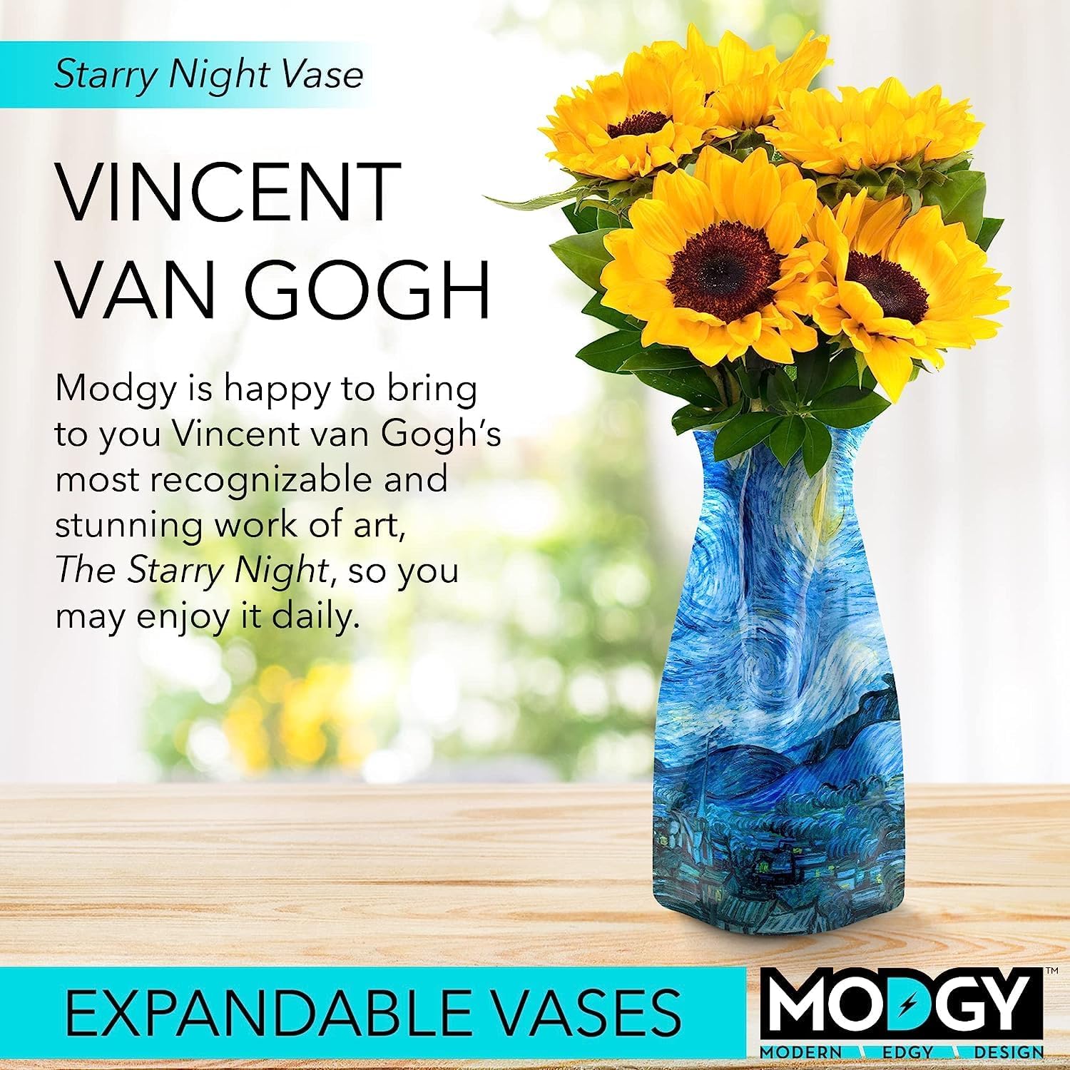 MODGY Collapsible and Expandable Plastic Flower Vase, Unbreakable, Foldable, Decorative Modern Centerpieces, Table Decorations, Van Gogh Starry Night, 1 Pack