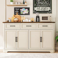 64 Inch Farmhouse Buffet Cabinet, Large Sideboard & Buffet with 4 Doors and 3 Drawers, Modern Credenza with Storage for Dining Room, Living Room, Kitchen, Antique White