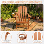 FUNBERRY Folding Adirondack Chairs Set of 2, HDPE Stable Gun-Leg Design Fire Pit Chairs with Cupholder All Weather for Outside