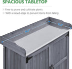 Yaheetech Garden Potting Bench Table, Outdoor Garden Horticultural Wooden Storage Cabinet & Solid Wood Planting Work Bench with Large Space Storage & Metal-Plated Tabletop, Gray