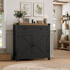 HOSTACK Coffee Bar Cabinet, Kitchen Storage Cabinet, Modern Farmhouse Buffet Sideboard with Drawer & Adjustable Shelf, Barn Door Accent Cabinets for Kitchen, Dining Room, Entryway, Black/Rustic Brown