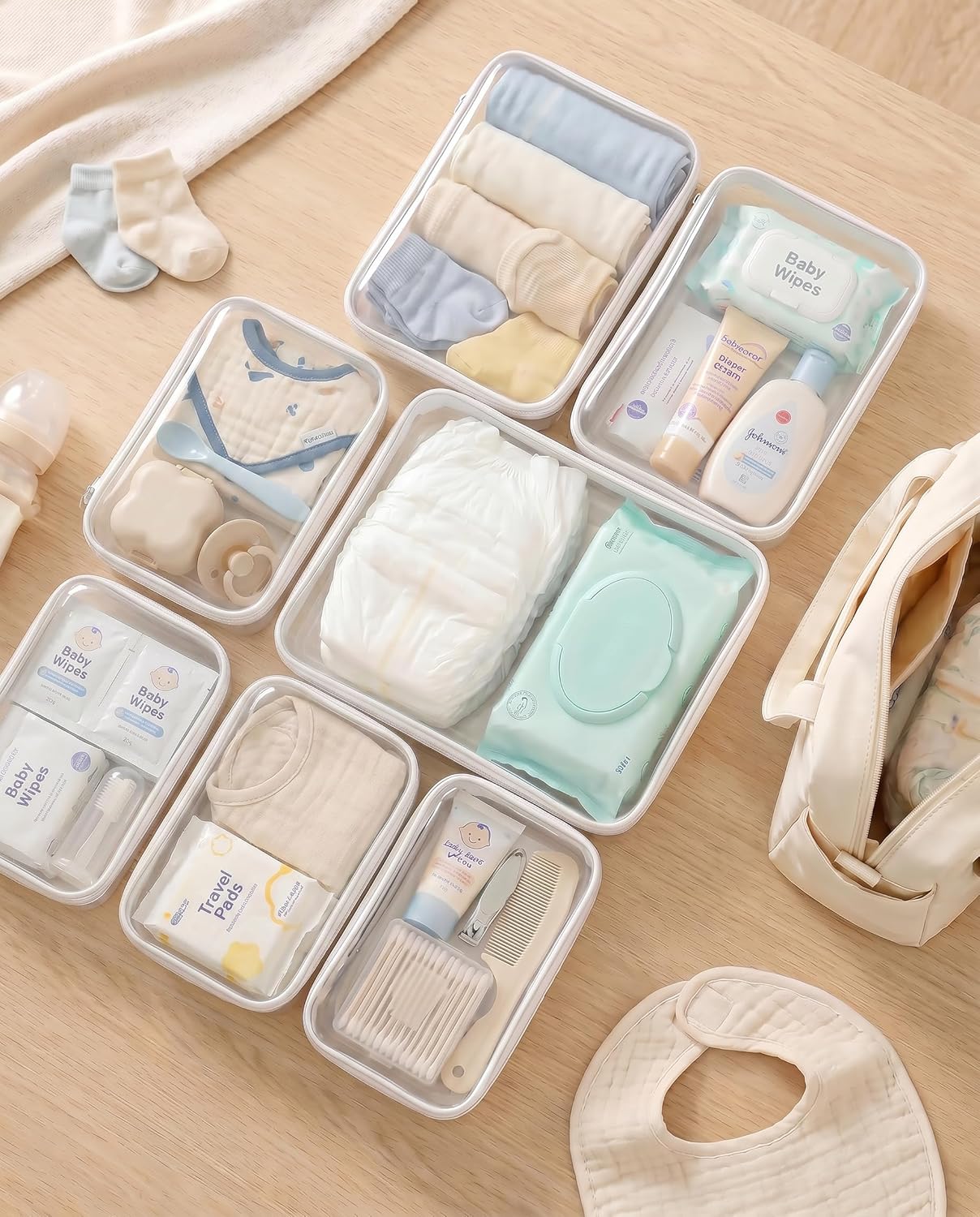 3 Pack Medium White Clear Hard Shell Zipper Case, Clear Storage Organizer Bins with Zipper, Water-Resistant Travel Toiletry Bag for Makeup, Cables, Snacks, Crafts, Office Supplies