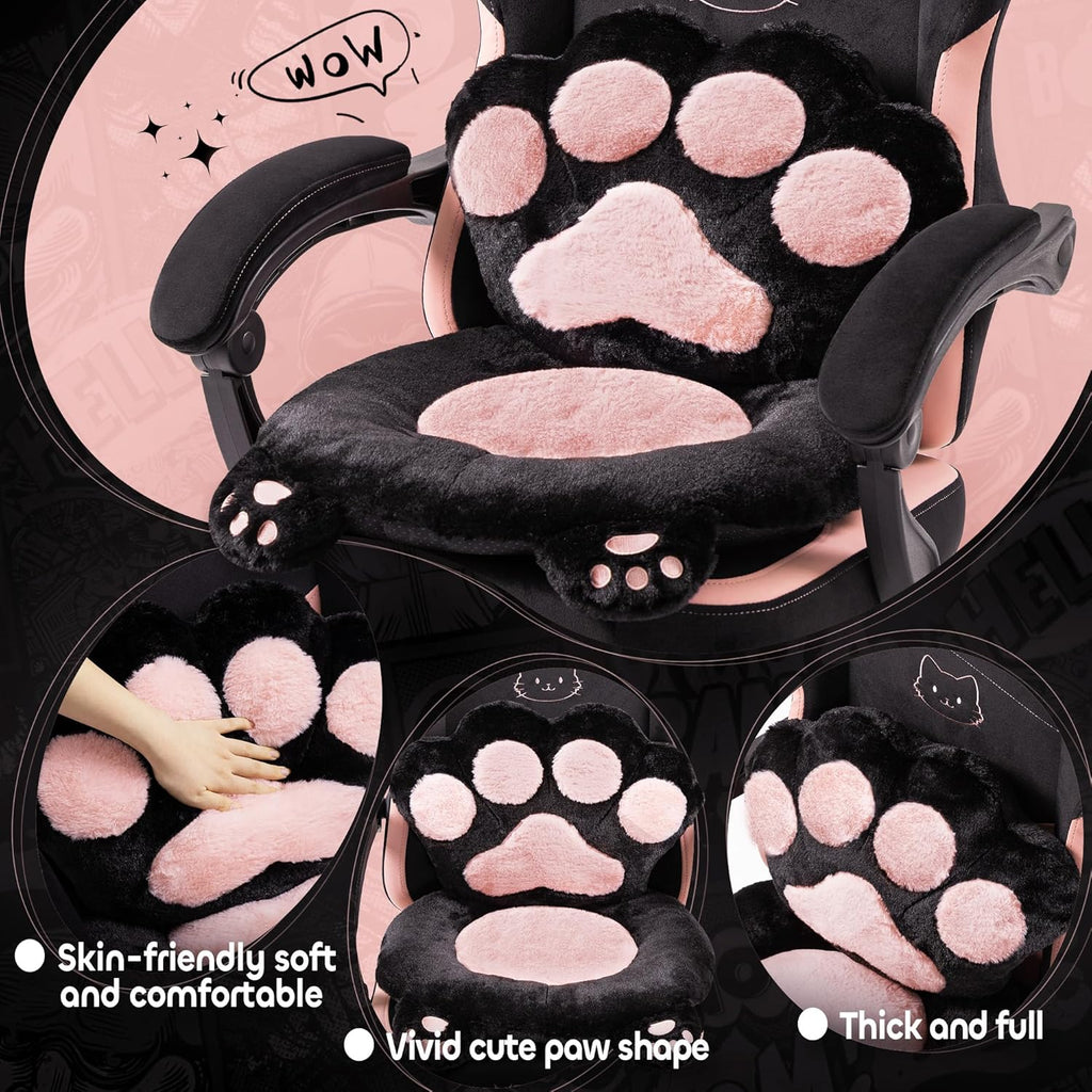 Pink Gaming Chair Cute with Cat Ears Paw Lumbar and Cushion,Ergonomic Computer Chair with Footrest,Reclining PC Game Chair for Girl Computer Chair 300lbs for Adult