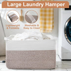 75L Extra Large Blanket Basket for Living Room - Cotton Rope Laundry Hamper Woven Baskets XXL Storage Bin with Handles for Dirty Clothes, Kids, Pets, Toys, Bedroom, 22" x 17" x 12", White & Brown