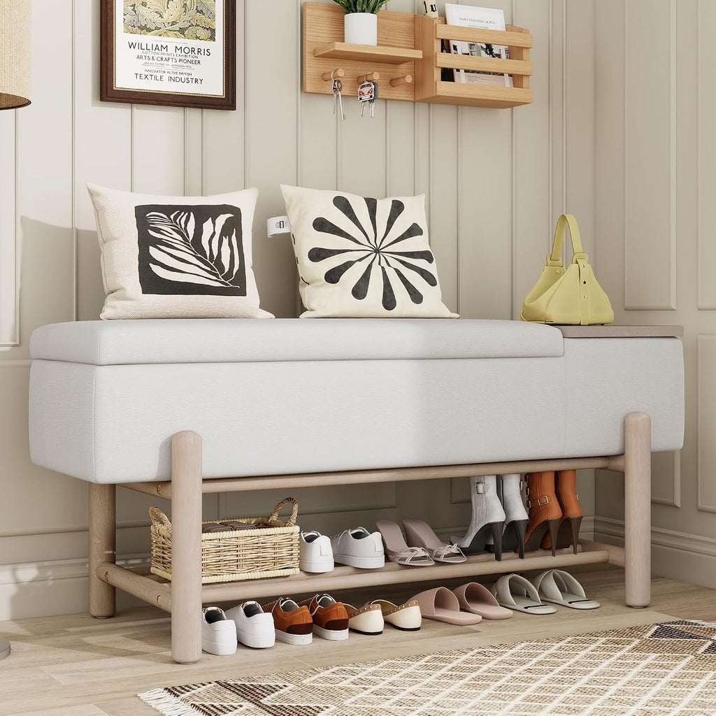 RUNNA Farmhouse Upholstered Storage Bench with Hidden Compartment, Modern Entryway Bench for Living Room,Entryway,and Hallways (Natural#14)