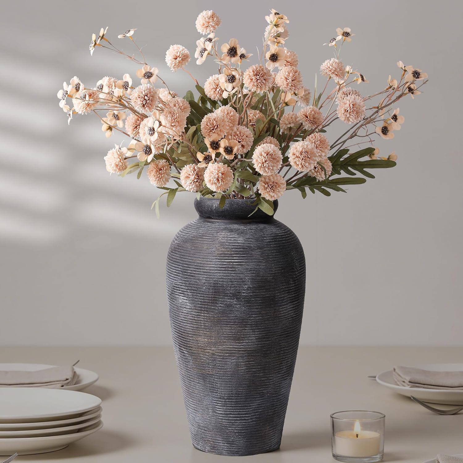 Starttag Large Ceramic Rustic Vase, 11 inch Farmhouse Flowers Tall Vase Vintage Texture Pottery Floor for Indoor Table, Centerpieces, Living Room Home Decor, Bronze