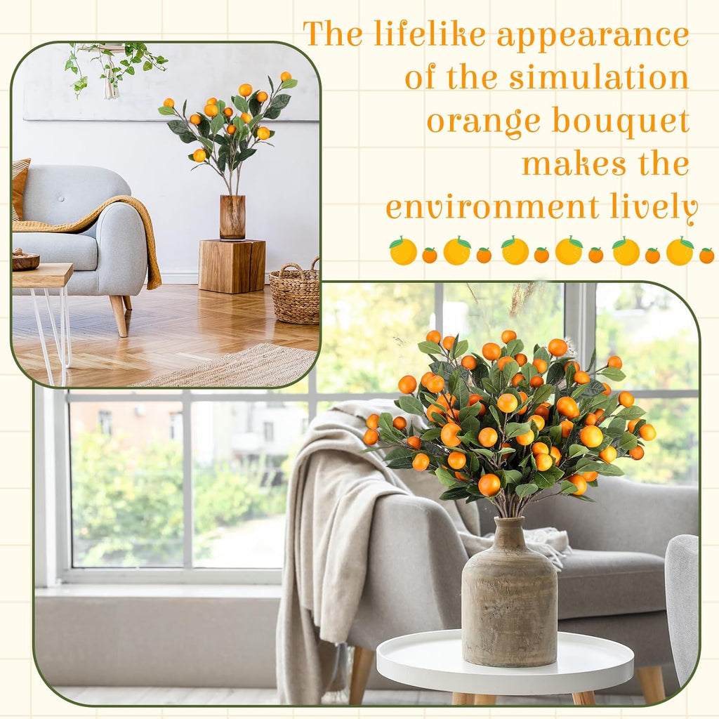 Daifunli 10 Pcs Artificial Tangerine Branches 25 Inch Realistic Faux Oranges Fruit with Green Leaves Simulation Orange Branch Decorative Kumquat Tangerine for Vase Home Party Decoration (6 Oranges)