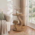 LITTLE TREE 2-Tier Round End Table, Small Side Table for Couch, Living Room, Bedroom, S-Shaped Accent Tables for Small Spaces, Walnut Finish