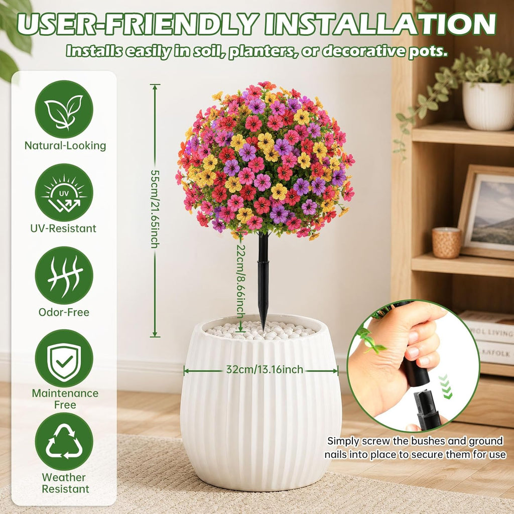 2Pcs 22" Artificial Topiary Ball Flowers for Outdoors Planters, Spring Summer Decoration, UV Resistant Faux Floral Greenery, Fake Shrubs Bushes for Indoor Outdoor Garden Yard Porch Patio Home Decor