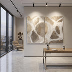 IUI Large Modern Abstract Canvas Wall Art - Neutral Gray, Beige & Gold Textured Canvas Prints, Minimalist Geometric Painting Artwork for Living Room Bedroom Office - 28" x 40"x 2