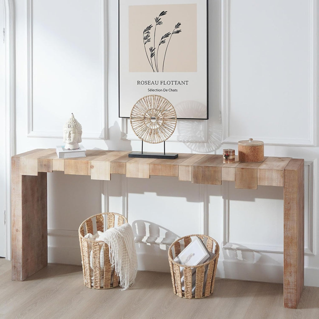 71" Rustic Wooden Console Table with Step-Block Design, Mid Century Modern Sofa Table Behind Couch, Farmhouse Wood Entryway Table for Living Room, Entrance