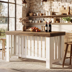 Tribesigns 55" Kitchen Island, Farmhouse Large Stationary Wood Table with Sturdy Base, Freestanding with Large Worktop & Leg Room for Kitchen, Dining Room (White and Brown)