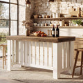 Tribesigns 55" Kitchen Island, Farmhouse Large Stationary Wood Table with Sturdy Base, Freestanding with Large Worktop & Leg Room for Kitchen, Dining Room (White and Brown)