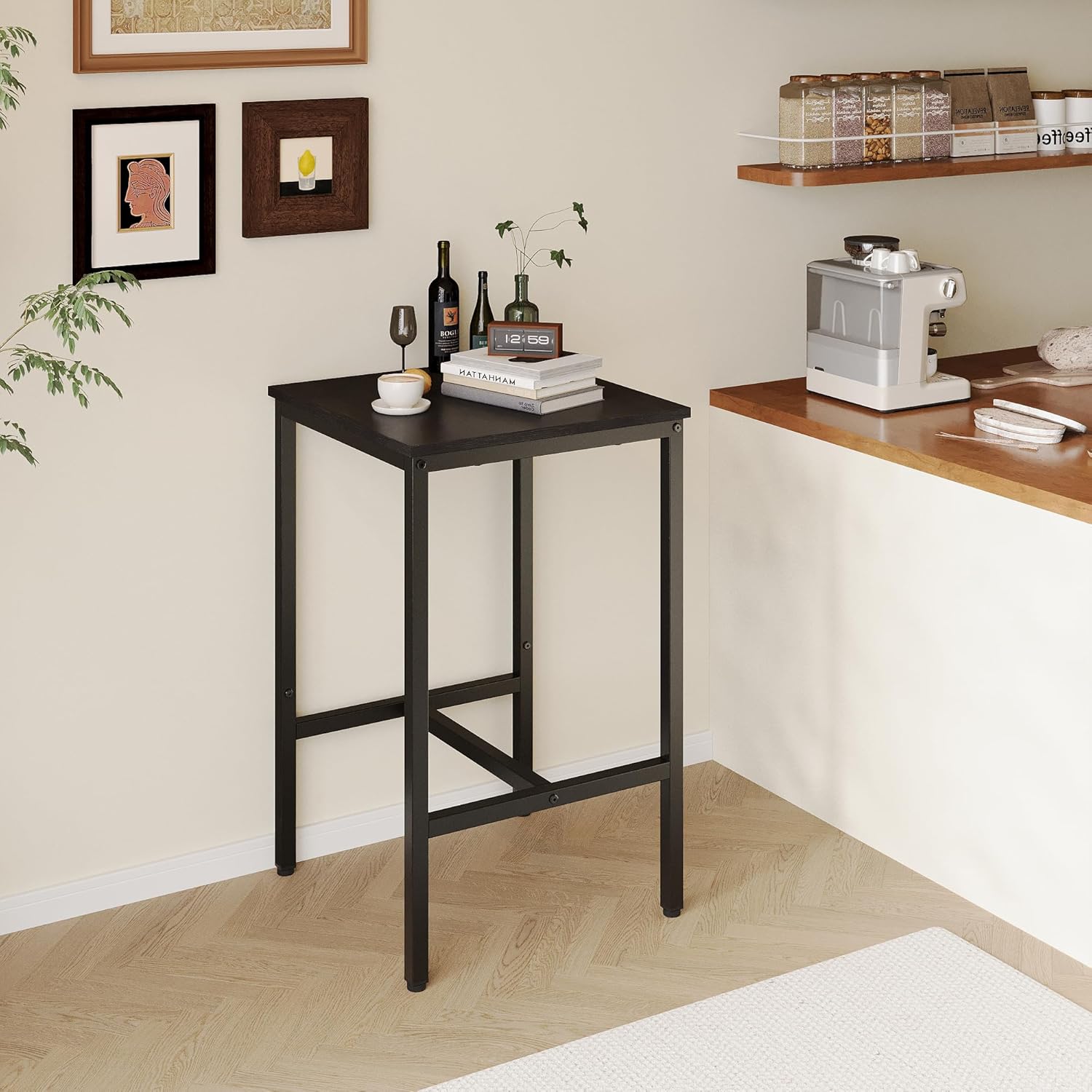 Lutown-Teen Square Bar Table, High Top Table - Industrial Metal Frame for Small Spaces & Narrow Kitchens, 23.6x23.6x36.9 in (LxWxH), Easy Assembly, Black