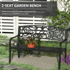 Garden Bench, 50 Inch 2-Person Outdoor Patio Loveseat with Cast Iron Welcome Vines, Decorative Park Bench for Backyard Porch Entryway Lawn Garden