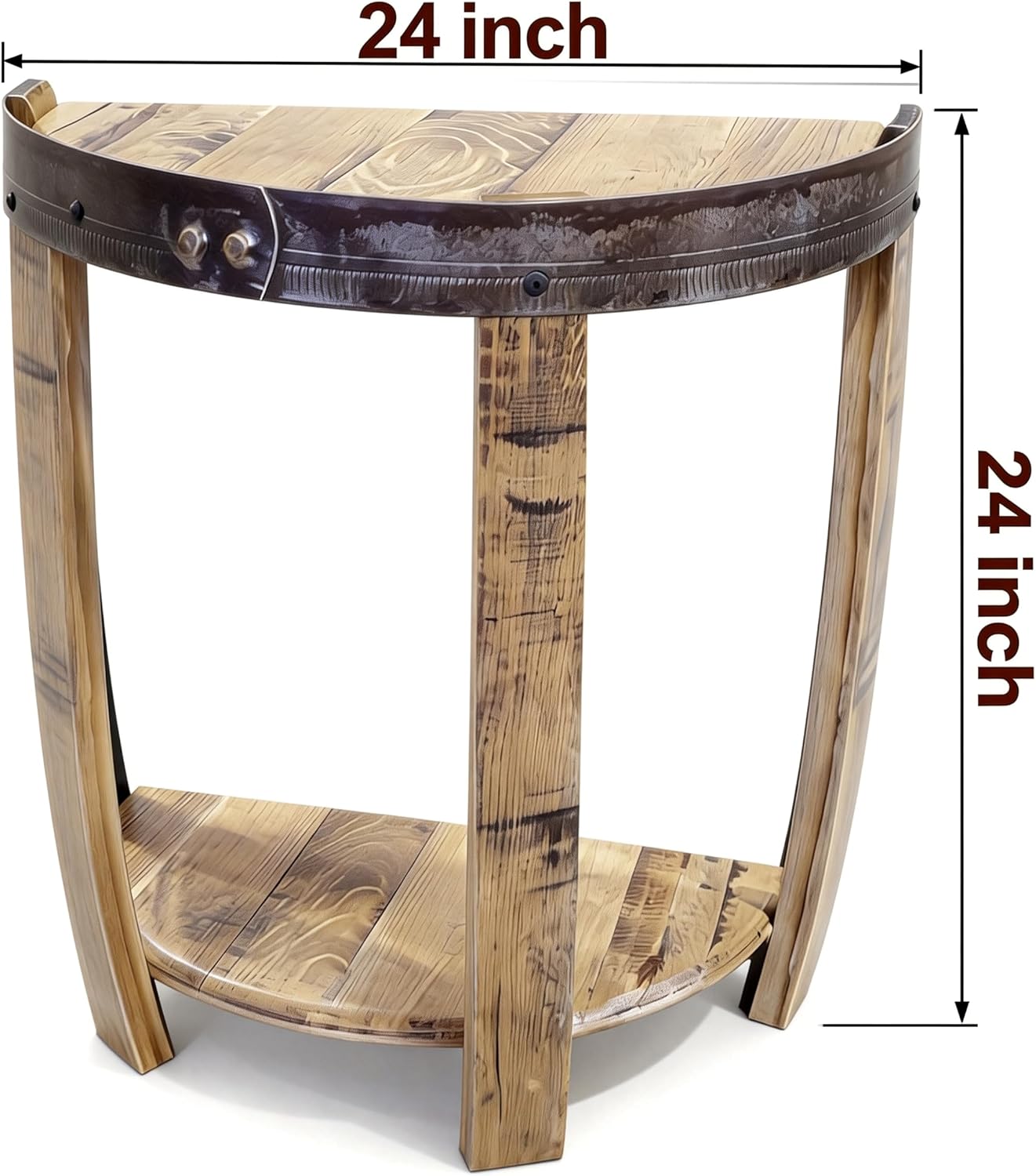 24Inch Half Whiskey Barrel Side Table，Whiskey Barrel End Table, Whiskey Barrel Table for Living Room, Bedroom, Handcrafted Rustic Oak Wine Barrel Decor