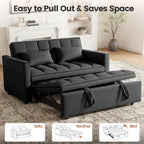 3 in 1 Sofa Bed, Loveseat Sleeper Sofa Bed with Side Pockets, Velvet Fabric Pull Out Couch with Adjustable Backrest for Living Room, Bedroom, Apartment, Black