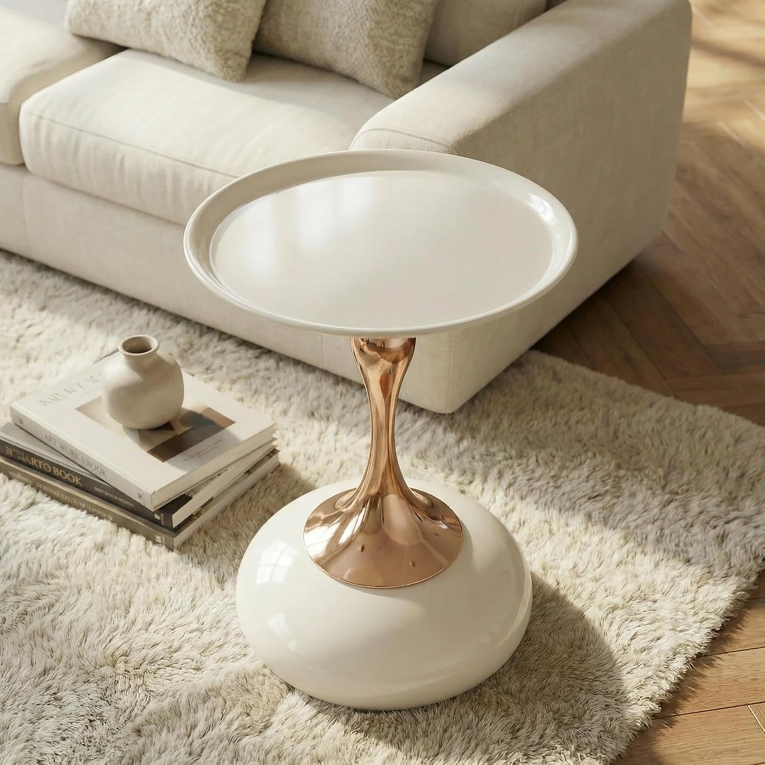 Round Pedestal Side Table, Small Metal Drink Table for Small Spaces, Modern Accent End Table for Living Room, Bedroom, Sofa, Cocktail Table