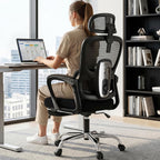 Ergonomic Office Chair with Footrest, 90-145° Reclining Gaming Chair with Adjustable Lumbar Support & Headrest, High Back Mesh Computer Chair for Home Office, 350lbs Capacity