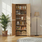 67" Tall Kitchen Pantry Cabinet, 28" W Storage Cabinet for Kitchen | 67" x 28" x 15" size, 4 adjustable shelves, engineered wood, anti-tip compatible, Shaker doors, Oak