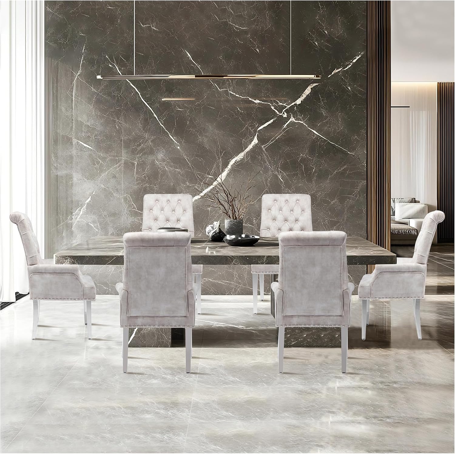 AODCHR Upholstered Velvet Accent Dining Chair, Elegant Tufted Dining Room Kitchen Room Arm Chair with Stainless Steel Leg, Beige